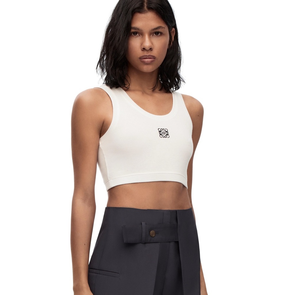 Loewe White Sleeveless Fitted Crop Tank Top